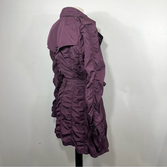 Burberry London Ruched Taffeta Double Breasted Lightweight Trench Coat Purple 12 - Picture 3 of 16